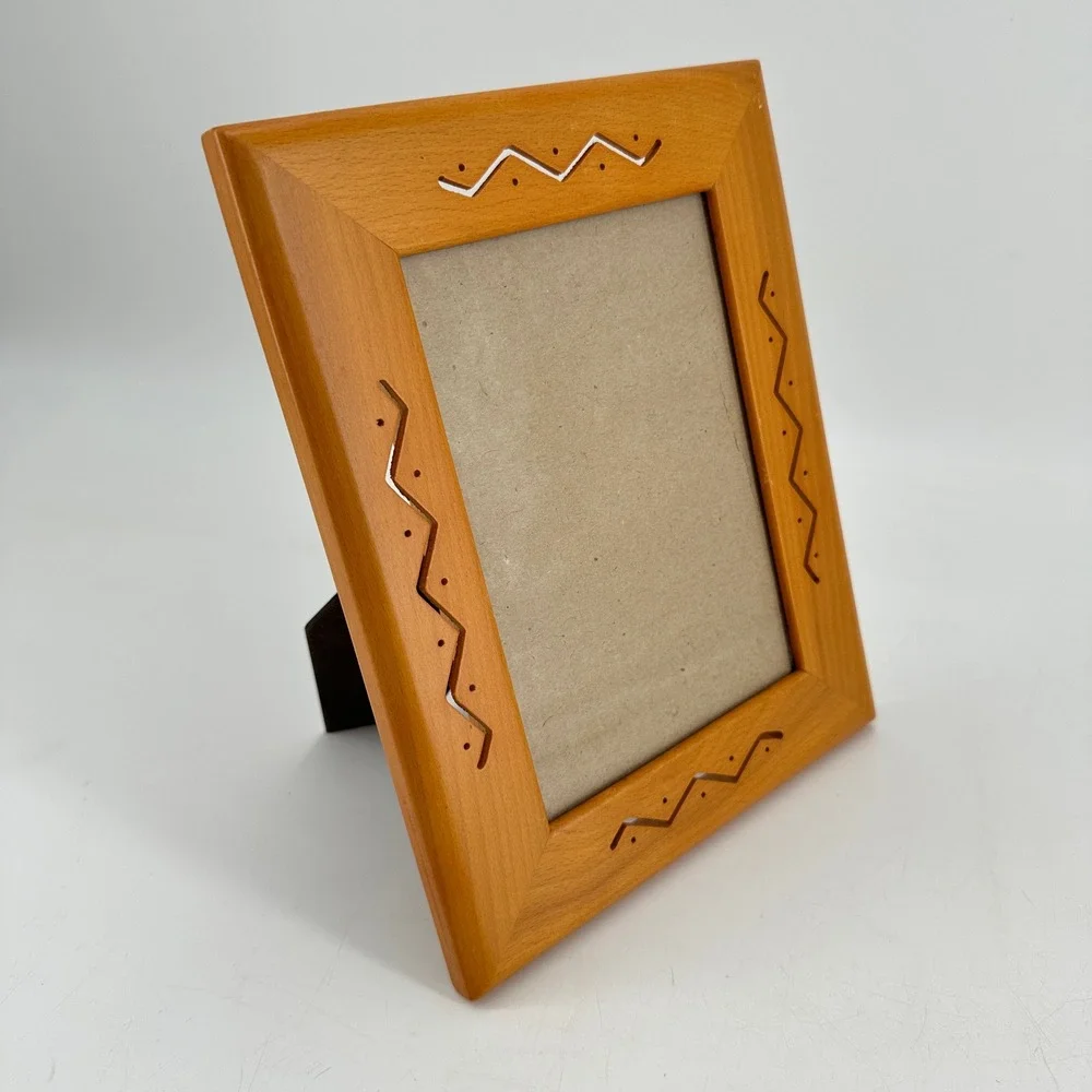 Fetco Handcrafted Wood 5x7 Picture Frame Honey Brown Zigzag Cutout Geometric
